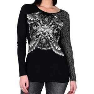 Womens Harley Davidson Black Fullmetal Embellished Color Block Long Sleeve Top M